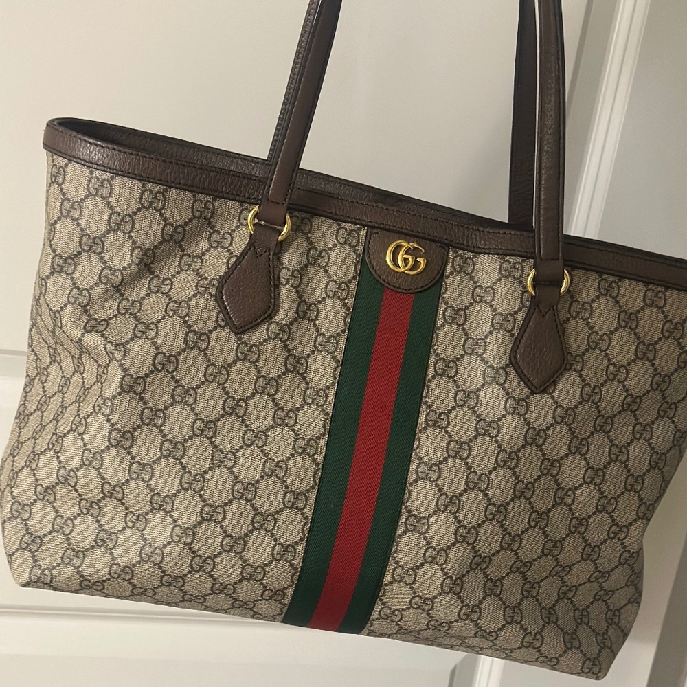 Gucci GG Supreme Monogram Tote with Web Stripe & Original Box